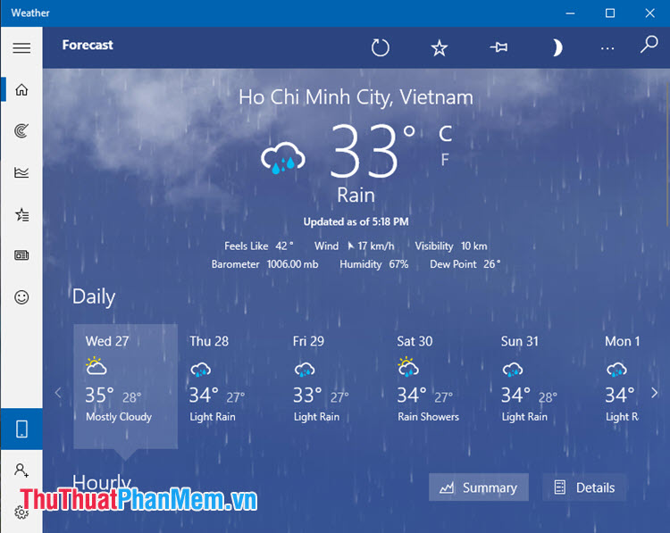 Ứng dụng MSN Weather trên Windows 10