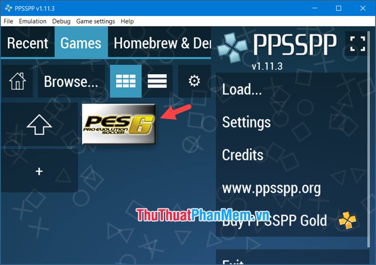 Click vào game trong PPSSPP để mở