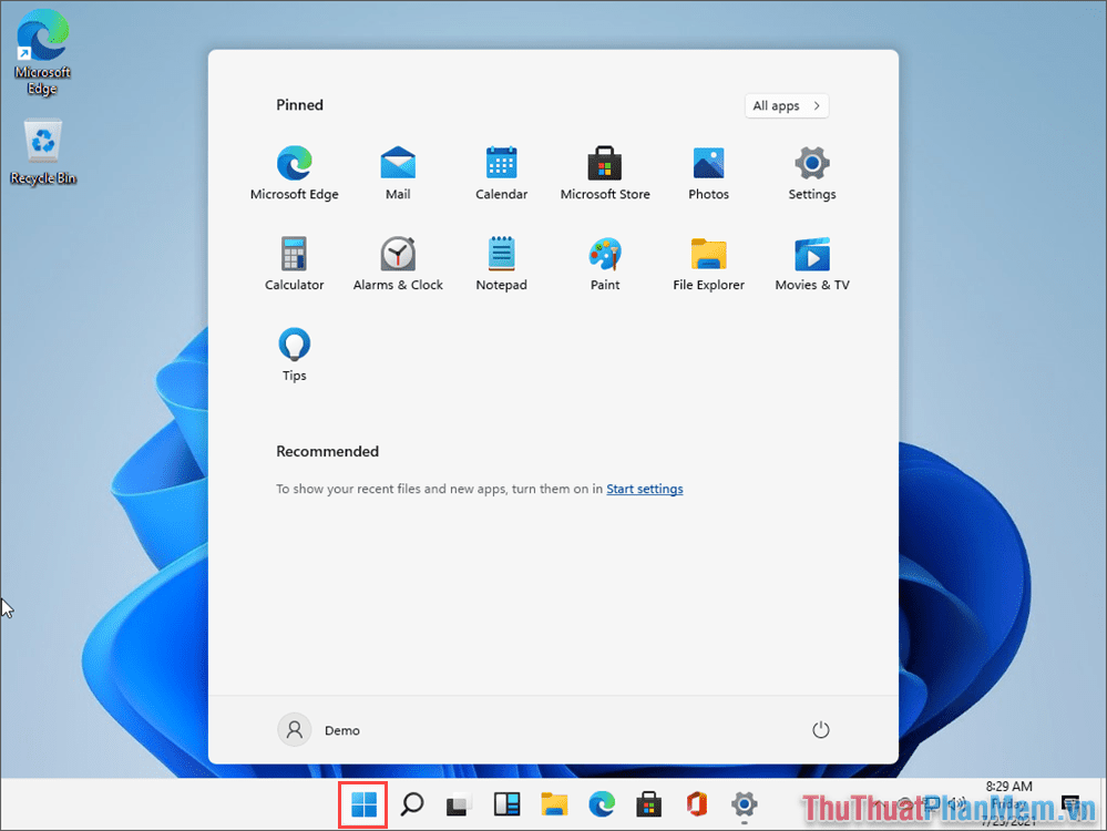 Trên Windows 11 không có bất kỳ phím tắt nào trên màn hình Menu Start