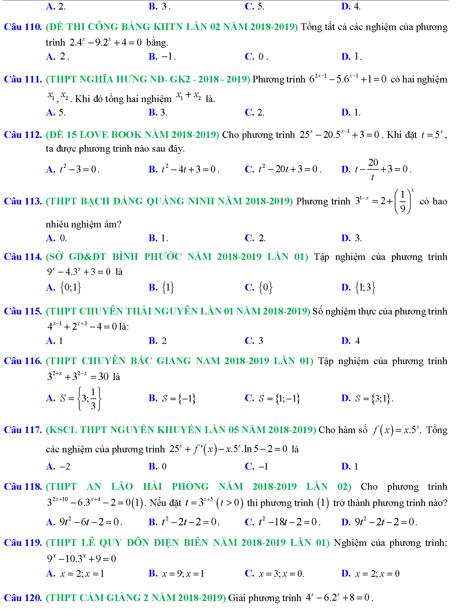 Phương trình mũ, phương trình logarit trong kỳ thi THPTQG 14