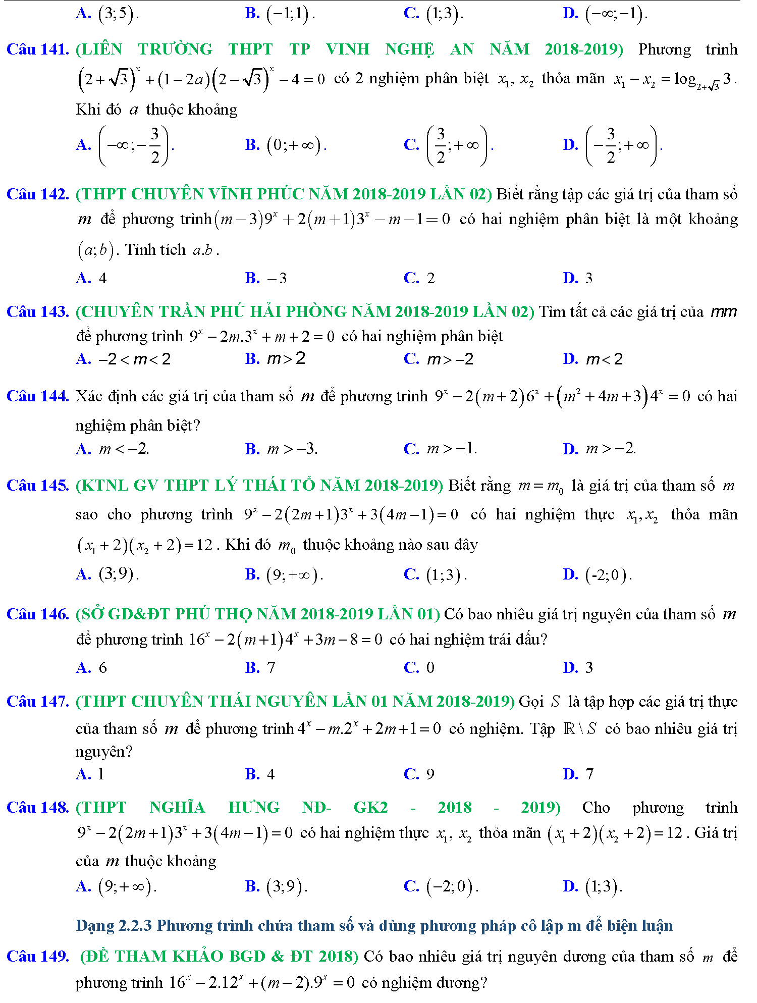 Phương trình mũ, phương trình logarit trong kỳ thi THPTQG 17