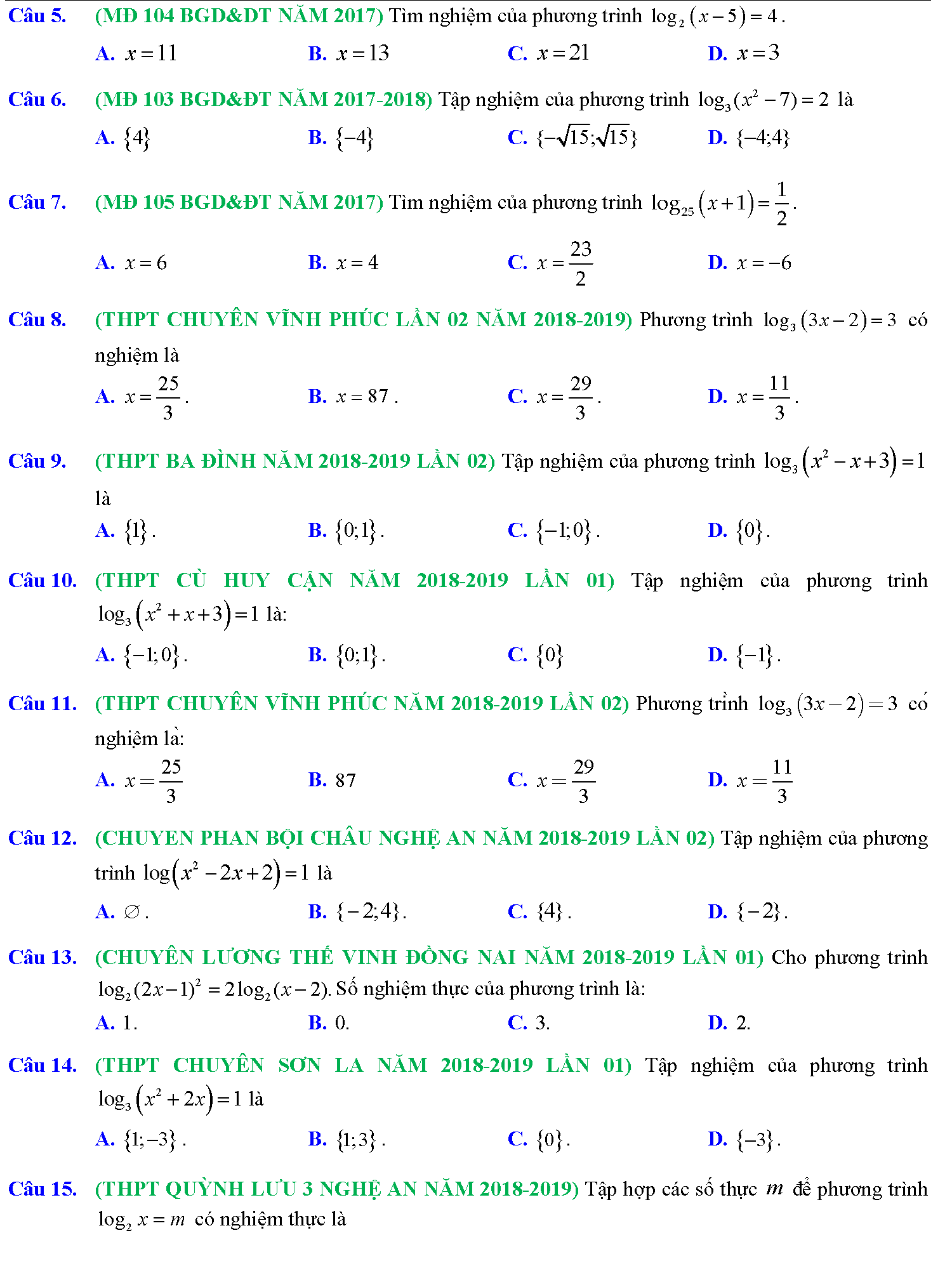 Phương trình mũ, phương trình logarit trong kỳ thi THPTQG 3