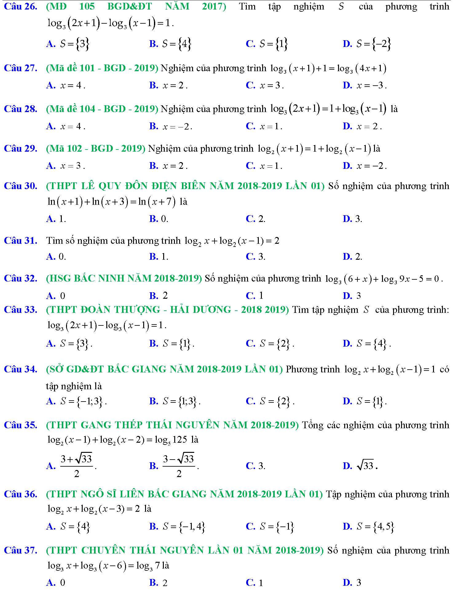 Phương trình mũ, phương trình logarit trong kỳ thi THPTQG 5