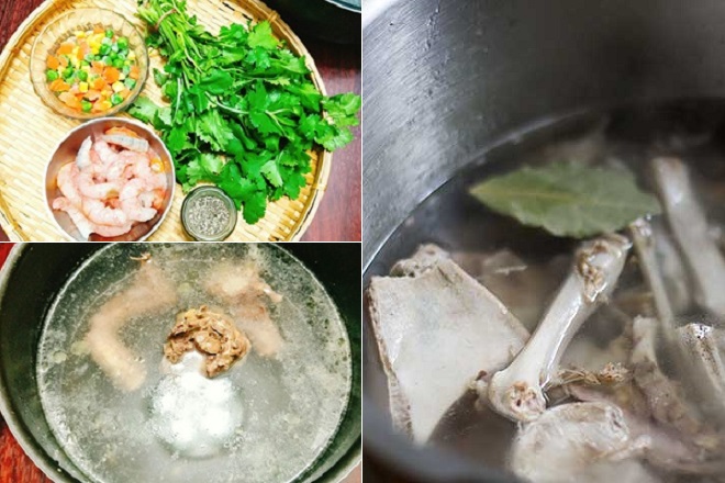 hầm xương gà nấu nước dùng cho súp tôm - baoamthuc.com