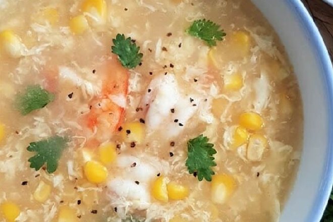 tô súp tôm nấu với bắp non, trứng gà - baoamthuc.com