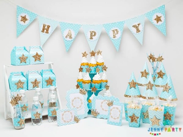 Chủ đề Blue gold - Cách trang trí sinh nhật tại nhà bằng bong bóng cho bé