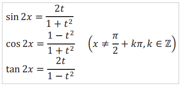 Công thức tính theo t = tan(x)