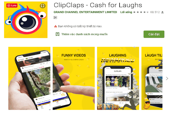 kiếm tiền với ứng dụng clipclaps