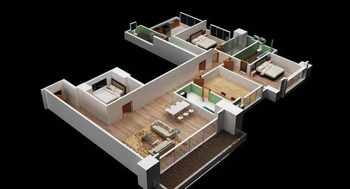 Tuyển tập 20+ mô hình nhà đẹp 3D cần tham khảo ngay hôm nay - Ảnh 13: Mẫu thiết kế căn hộ rộng rãi, thoáng đãng
