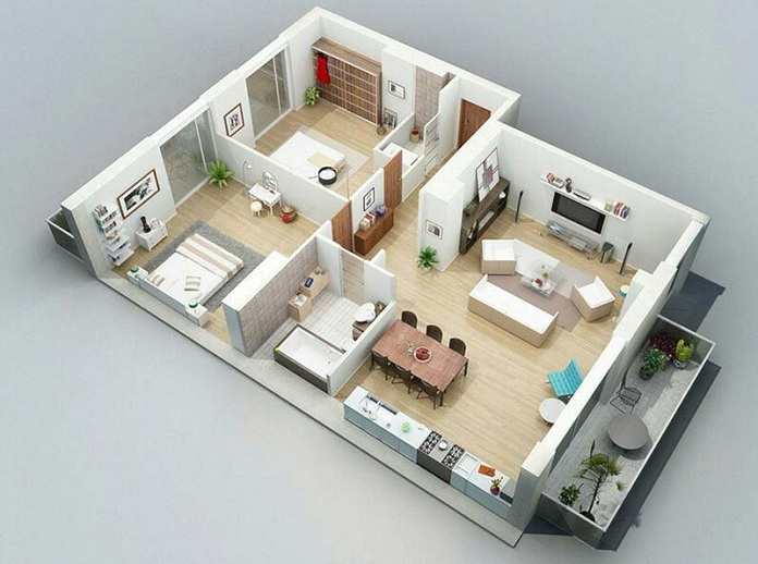 Tuyển tập 20+ mô hình nhà đẹp 3D cần tham khảo ngay hôm nay - Ảnh 11: Mẫu thiết kế căn hộ phân chia không gian tối ưu