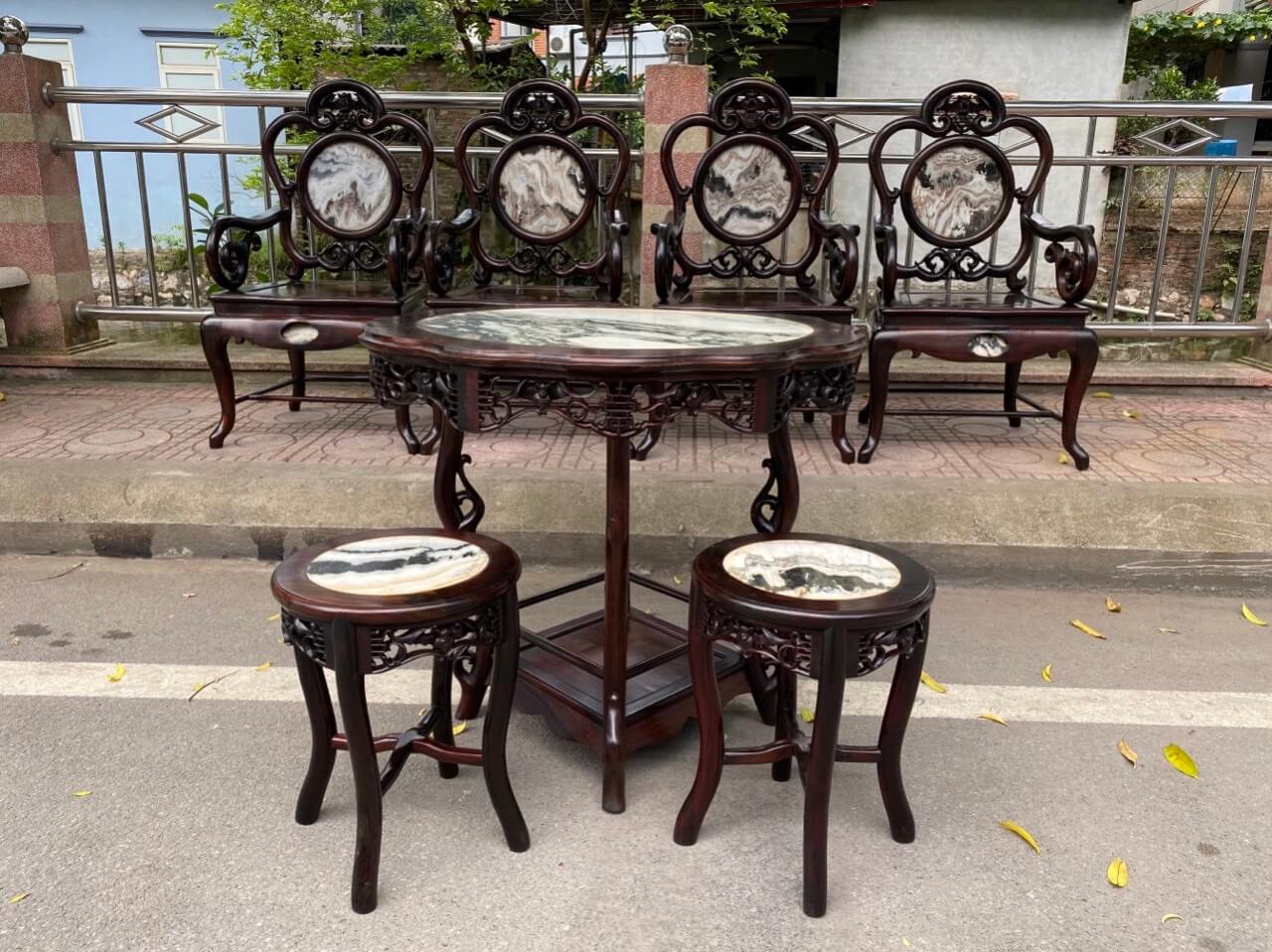 Thu mua bàn ghế gụ guột bàn tròn 7 món hàng cũ lâu năm giá cao